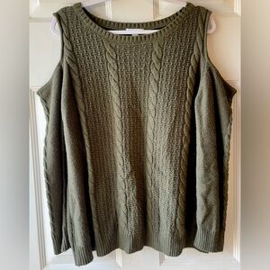 New York & Co Olive Green Cable
Cold Shoulder 3/4 Sleeve Acrylic Knit Sweater XL